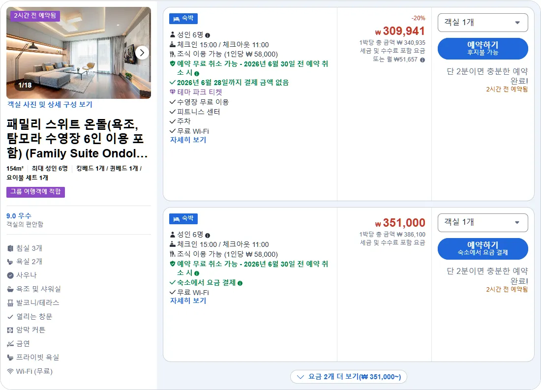 패밀리 스위트 온돌(욕조, 탐모라 수영장 6인 이용 포함)