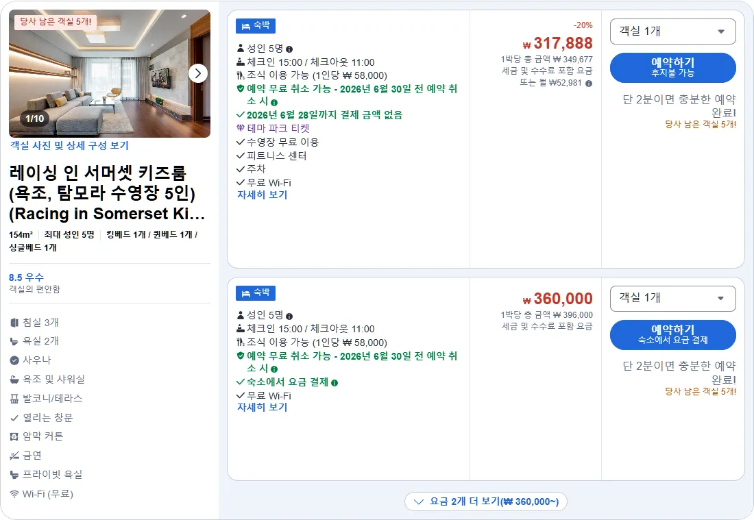 레이싱 인 서머셋 키즈룸 (욕조, 탐모라 수영장 5인)