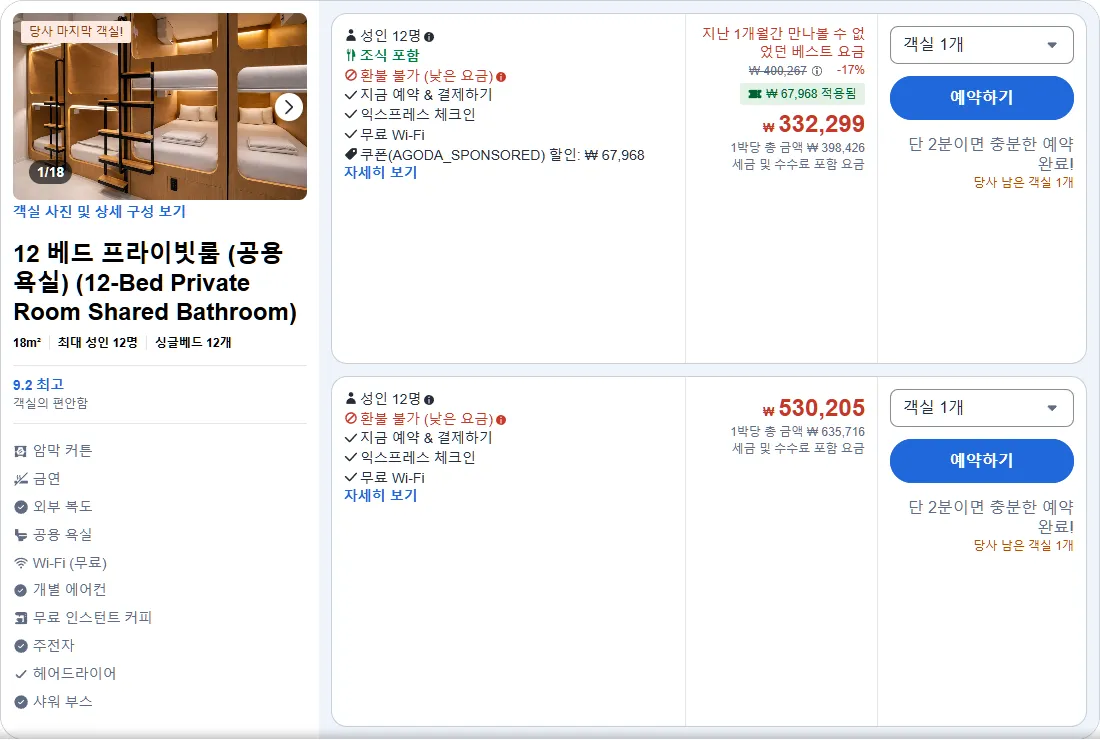 12 베드 프라이빗룸 (공용 욕실) (12-Bed Private Room Shared Bathroom)